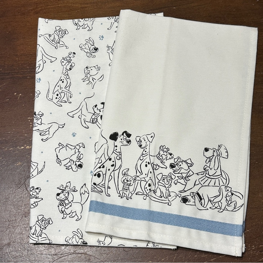 Disney Dogs Kitchen Towel Set Of 2 Dish Towels Cotton New White Blue‎ Sketch